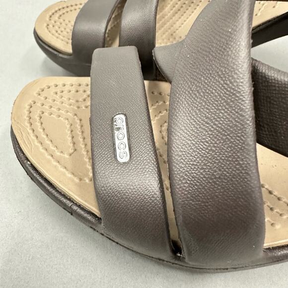 CROCS Cyprus IV Heel Brown Mushroom Brown Sandals Rubber Jelly Womens Size 10 - Picture 4 of 14